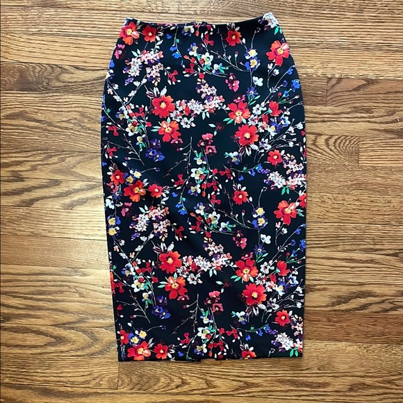 Express Dresses & Skirts - Express Black Floral Pencil Skirt with Red & Blue Accents
